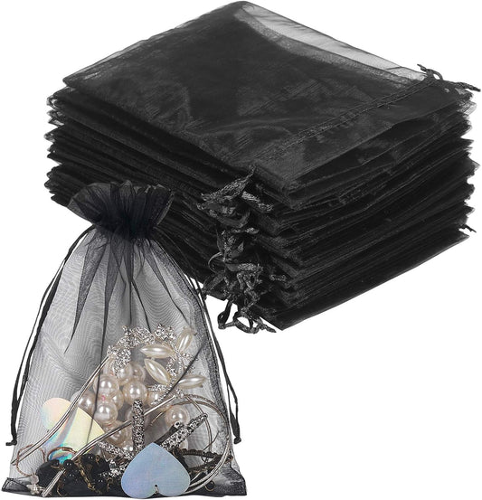 YQL Black Organza Bags,100PCS 5x7 Inch Gift Favor Bags Mesh Fruit Protection Bags Jewelry Pouches Sachet Bags Wedding Party