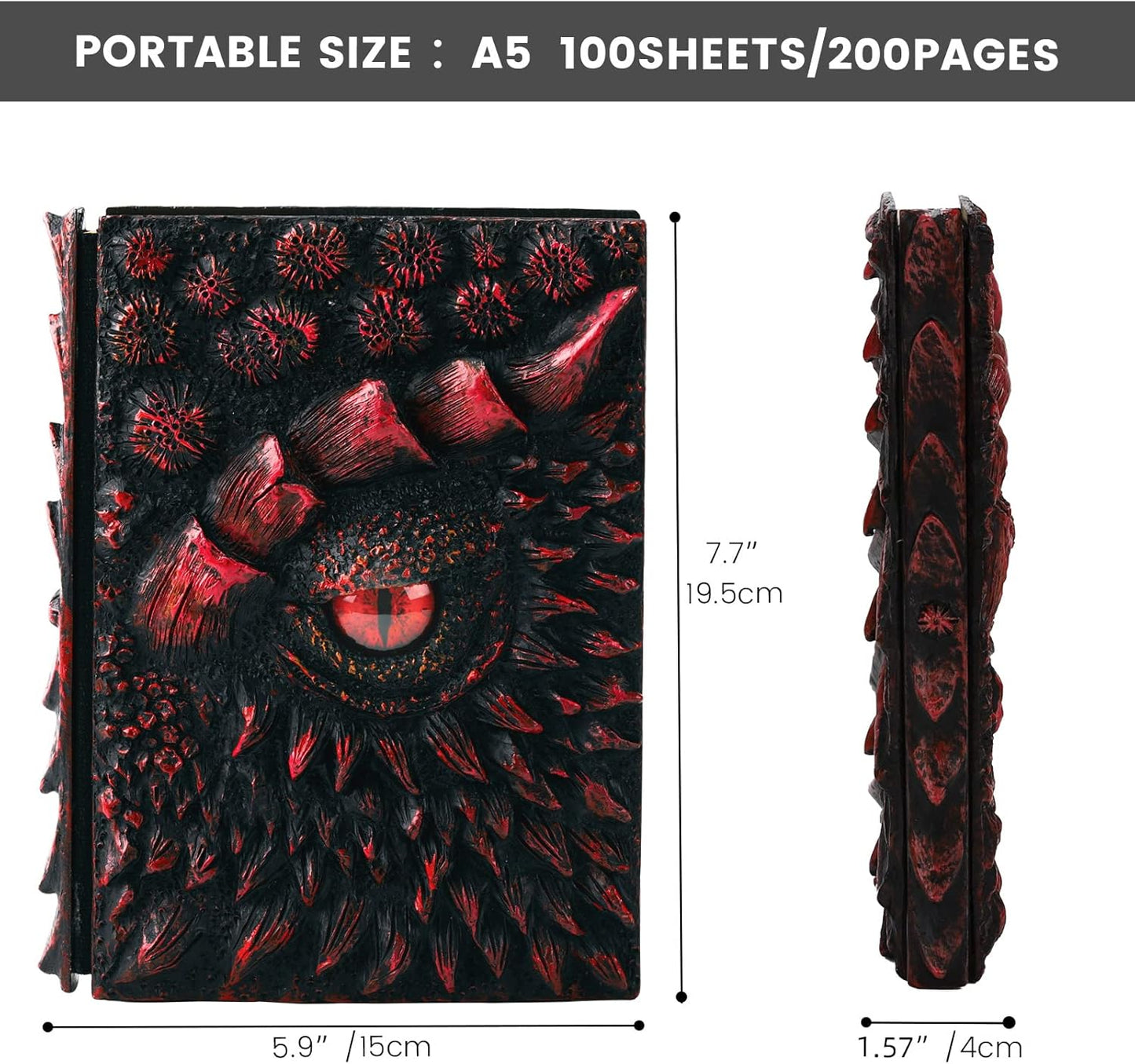 molshine A5 (7.3" x 5.1") 3D Dragon Embossed Journal,Resin Engraving Notebook,Retro Diary,100 Sheets Blank Paper,Hardcover Travel Notepad for Writing,Sketchbook,Collection,Gift,Decoration (Red)
