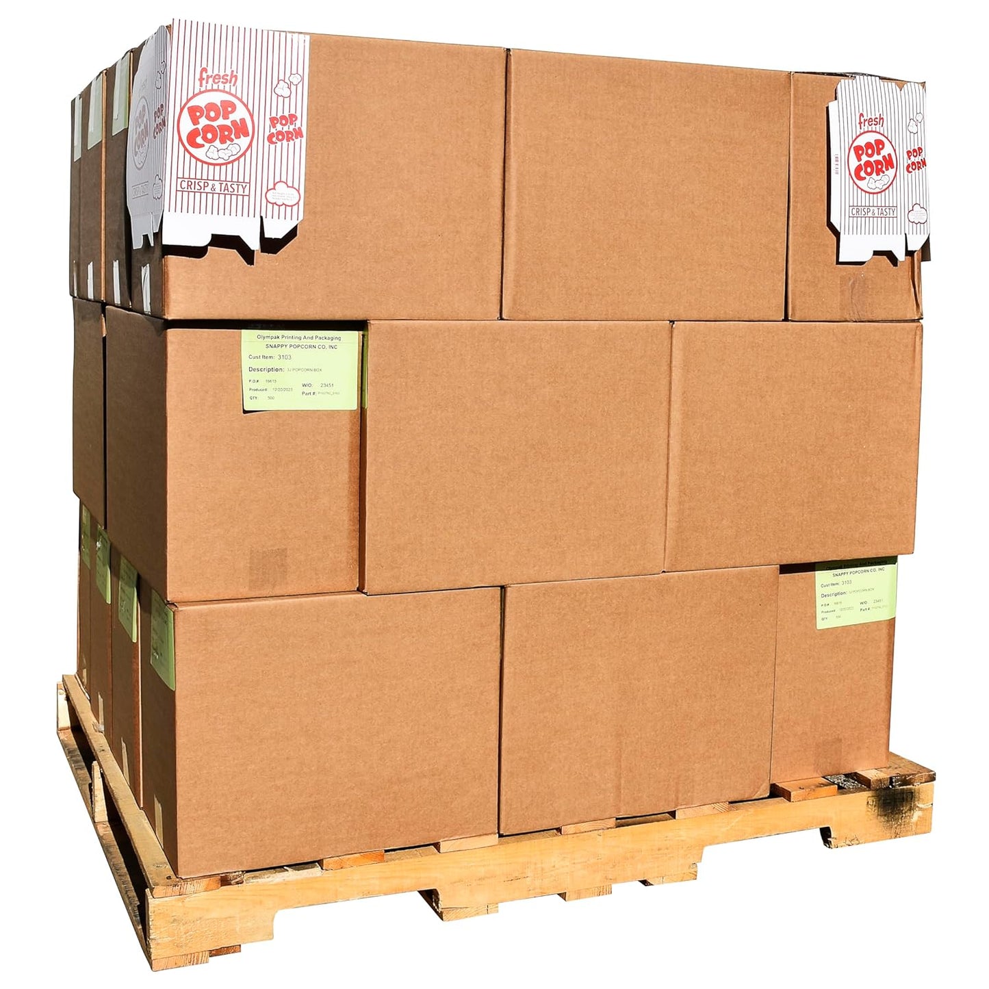 Snappy 3J Red & White Striped Close Top Popcorn Boxes for Movie Night Supplies, Popcorn Boxes Bulk 15000 Count, Movie Night Popcorn Boxes 1.25 oz. Capacity, 4.625” x 2” x 7.5” Popcorn Containers