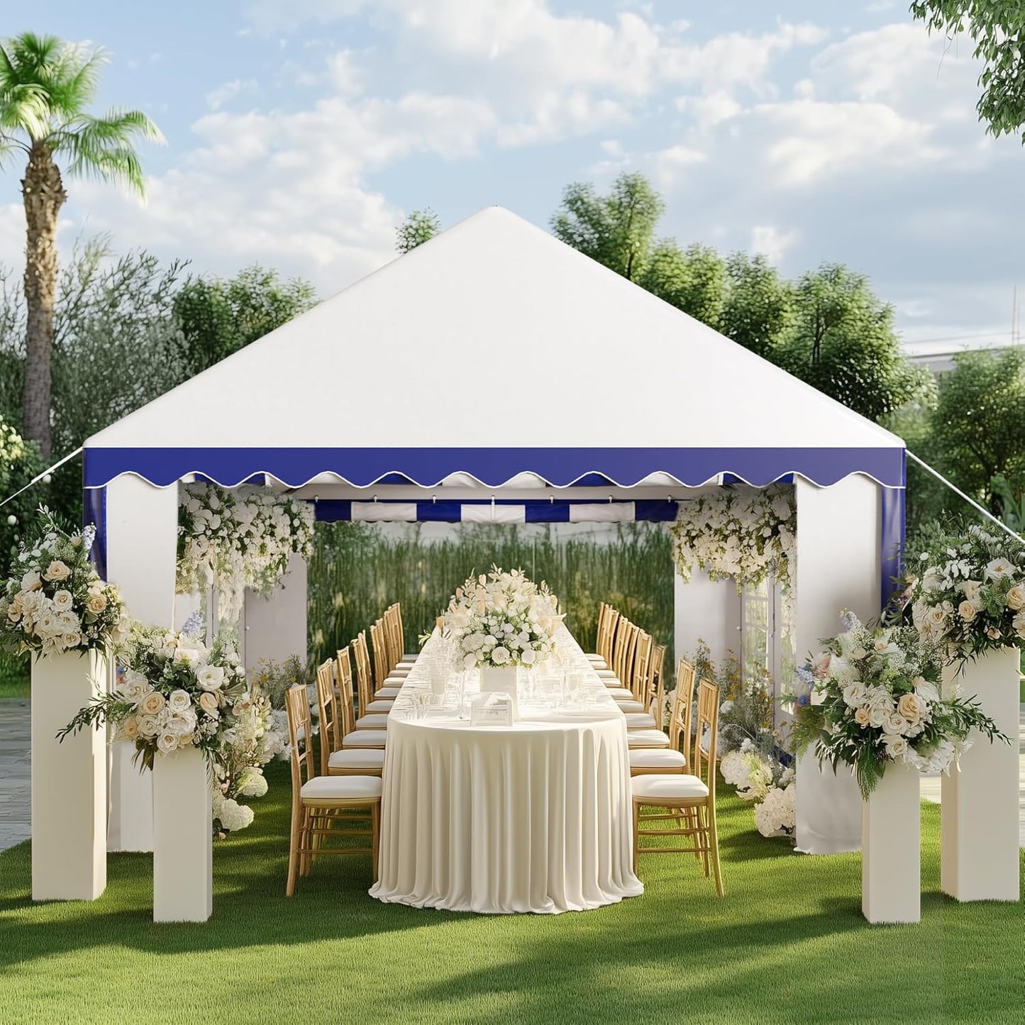 PHI VILLA 20'x16' Outdoor Heavy Duty Party Tent Large Commercial Canopy Wedding Event Shelter with Removable Sidewalls & 3 Storage Bags for Patio Outdoor Garden Events, Blue