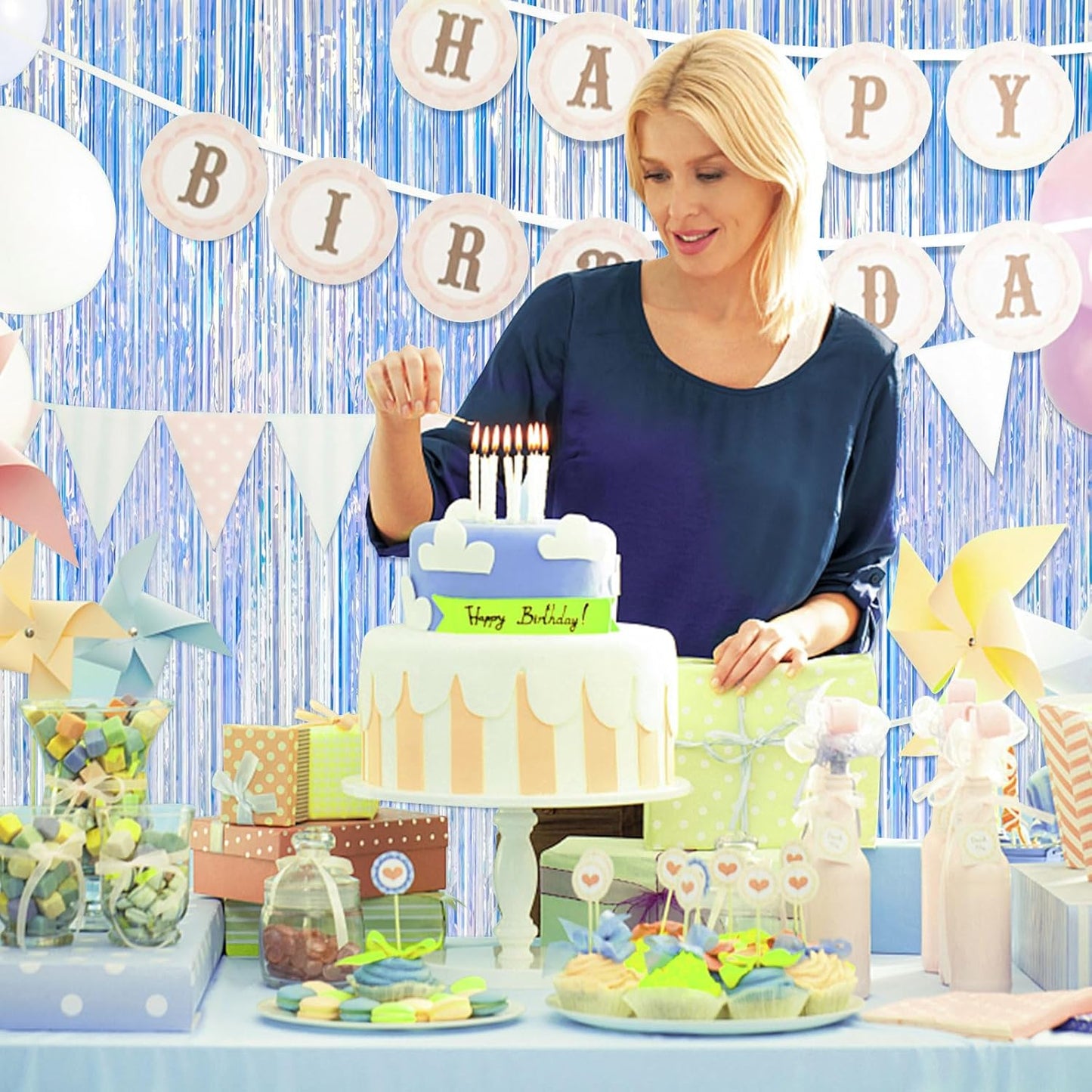 2 Pack Iridescent Party Backdrop Decorations Tinsel Curtain Birthday Decorations Foil Fringe Photo Booth Streamer Backdrop Iridescent Theme Christmas Bachelorette Graduation Party Decorations