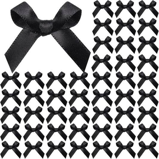 YGDZ 50 PCS Mini Black Bows, Small Stain Ribbon Black Bow for Cake, Tiny Bows for Crafts, Bow Decorations for Party Favors, Balloons