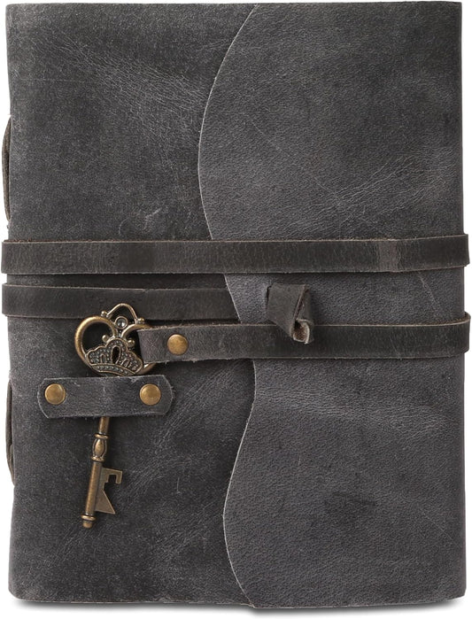 Leather Journal with Lined and Unlined Deckle Edge Paper 8x6 inch and Vintage Key | Handmade Writing Notebook Diary | Bound Daily Notepad for Men & Women Medium, Sketch/Writing pad for Artists