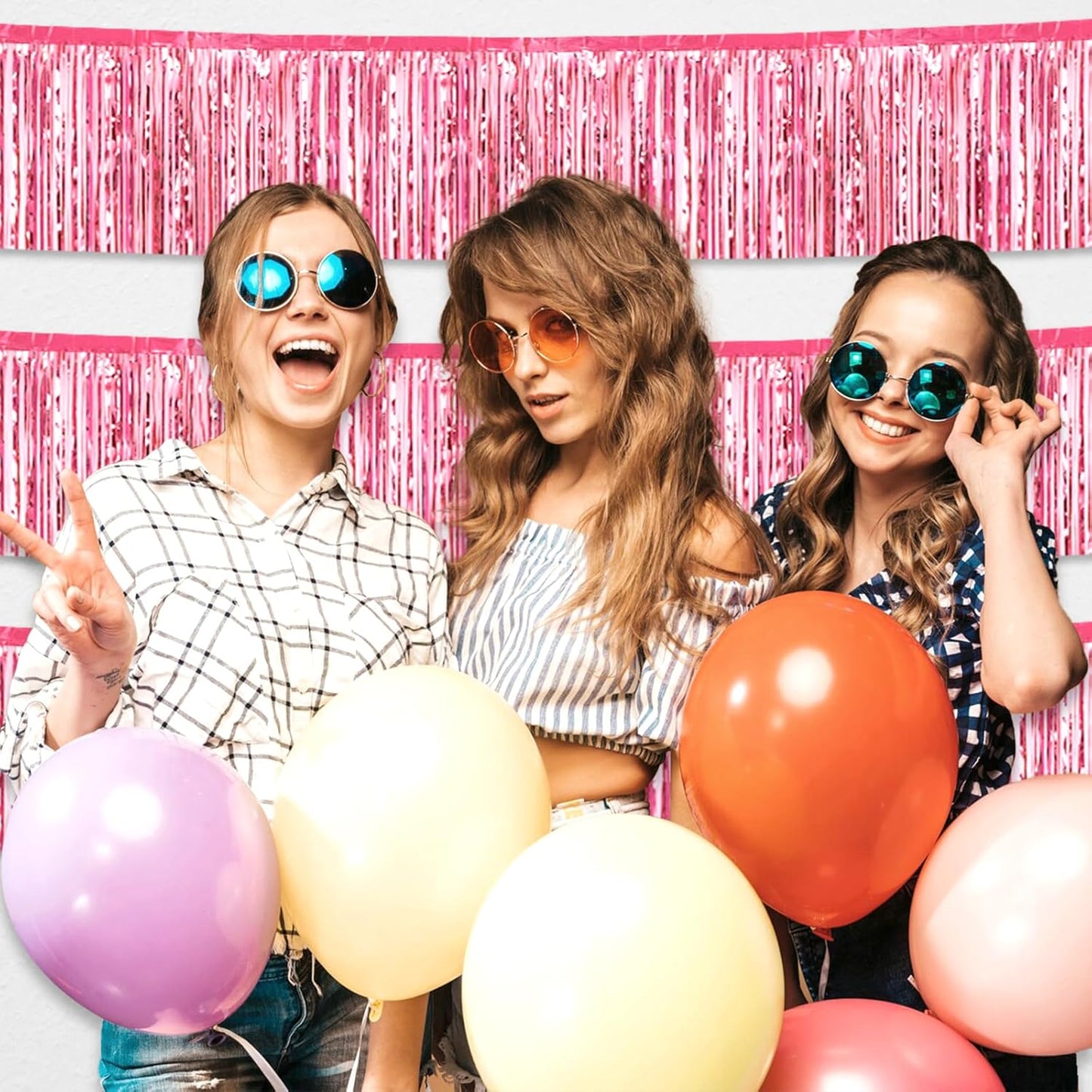 4 Pack 10 Feet Pink Foil Fringe Garland Metallic Tinsel Streamers Banner Wall Hanging Curtain Backdrop for Parade Floats, Wedding, Graduate, Mother's Day, Birthday Party Decoration