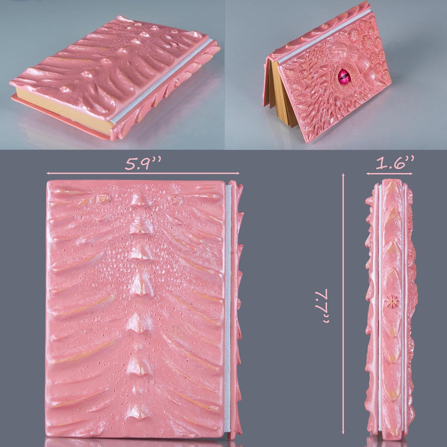 3D Dragon Eye Embossed Journal,Resin Engraving Notebook,Dnd notebook for Dragon Lovers ，Blank Paper,Hardcover Travel Notepad for Writing,Sketchbook,Collection,Gift,Decoration A4 and A5 Size (A5-Pink)