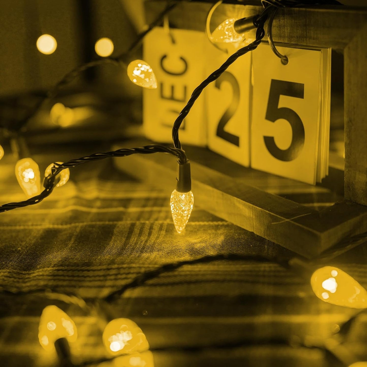 Dazzle Bright C6 Christmas String Lights, 100 LED 33 FT Waterproof Connectable Green Wire Fairy Lights, 8 Modes Christmas Lights for Indoor Outdoor Home Garden Yard Xmas Tree Decorations (Yellow)