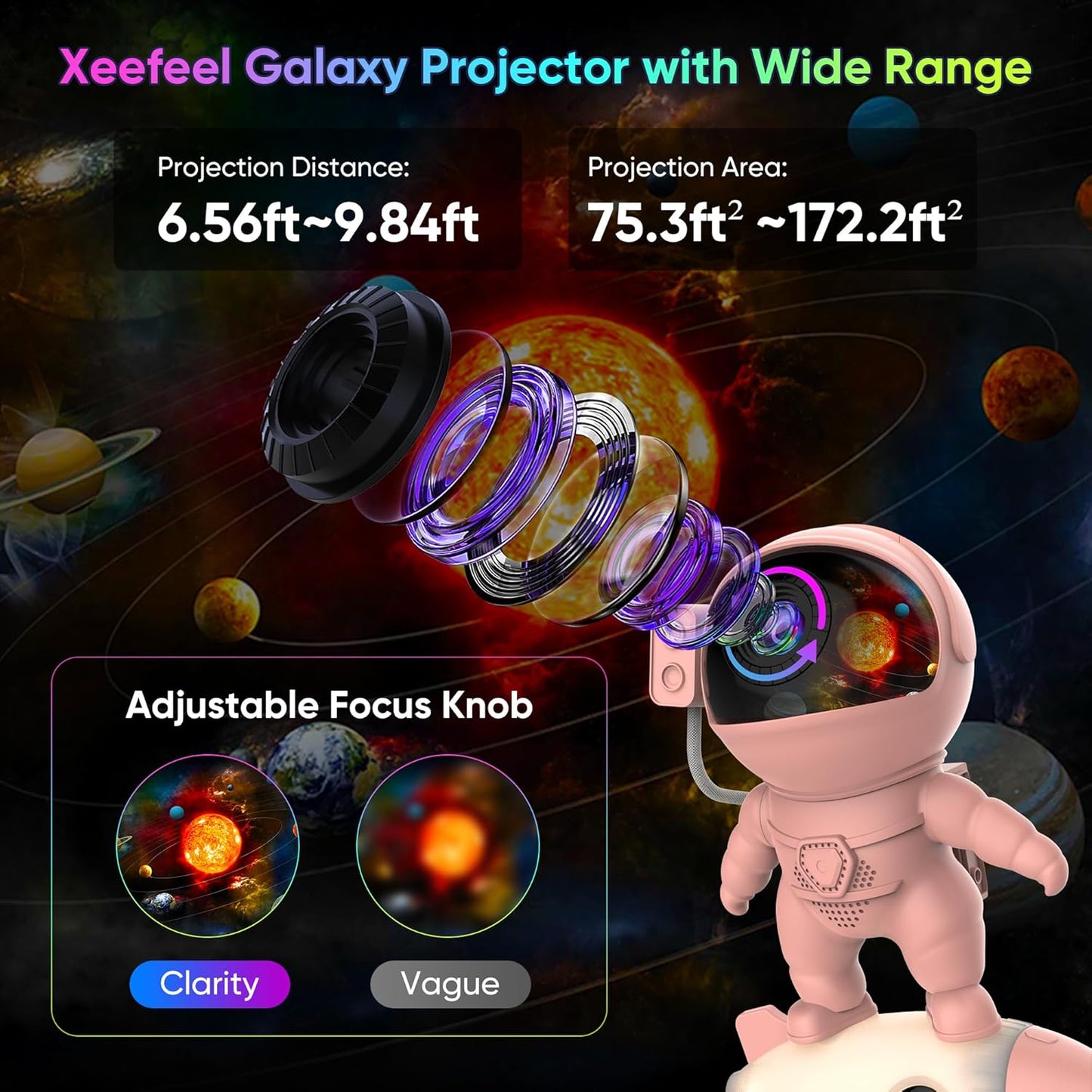 Star Projector, Astronaut Galaxy Projector for Bedroom, 12 in 1 HD Planetarium Projector with Timer & Rocket Night Lights, 360° Rotating Galaxy Star Night Light Projector for Kids Gifts