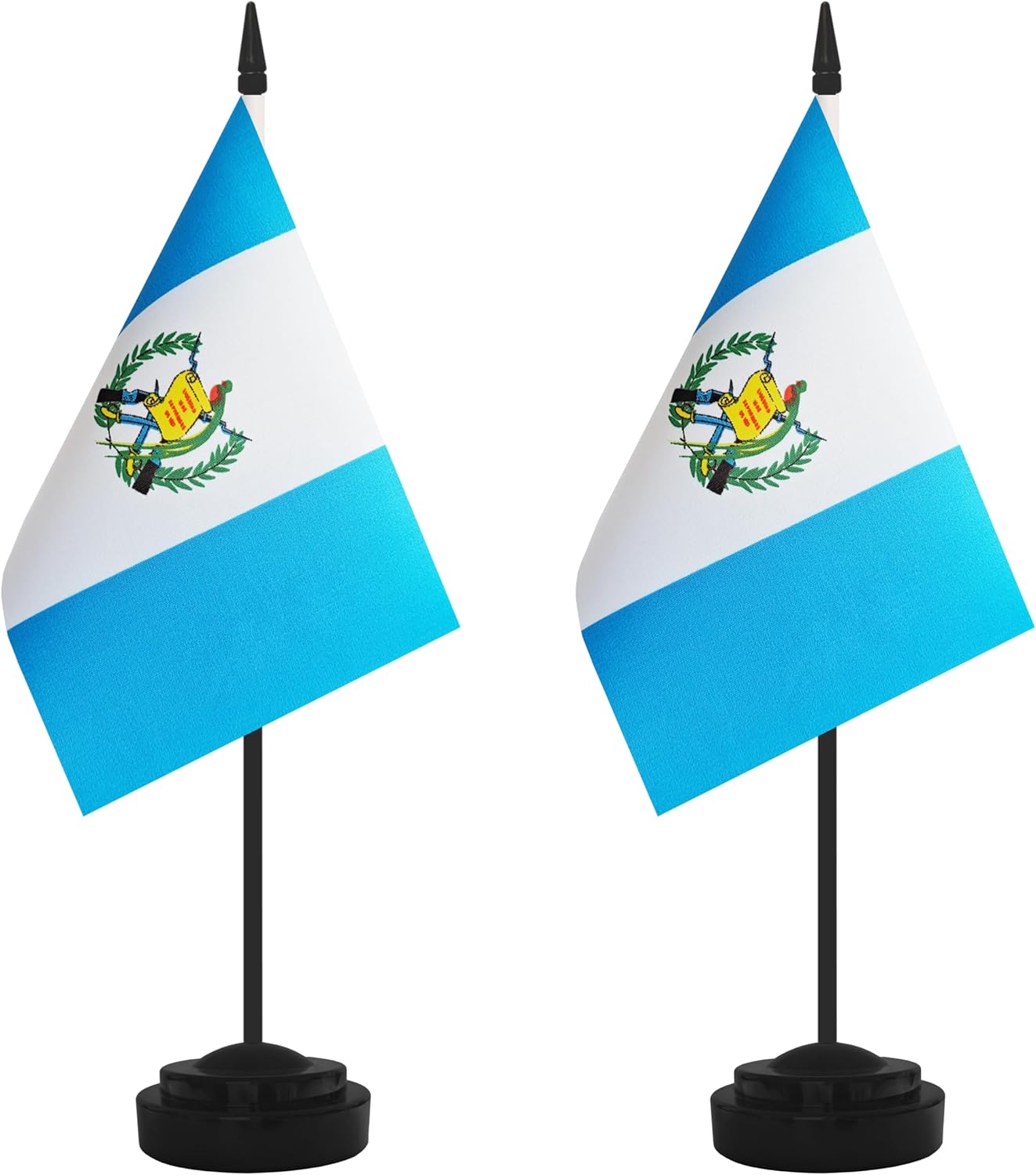 2 Pack Guatemala Desk Flag Set, Guatemalan Desktop Small Miniature Table Office Flag with 12" Black Pole and Black Base, Offices, Classroom, Home, Festival Decoration (Guatemala)
