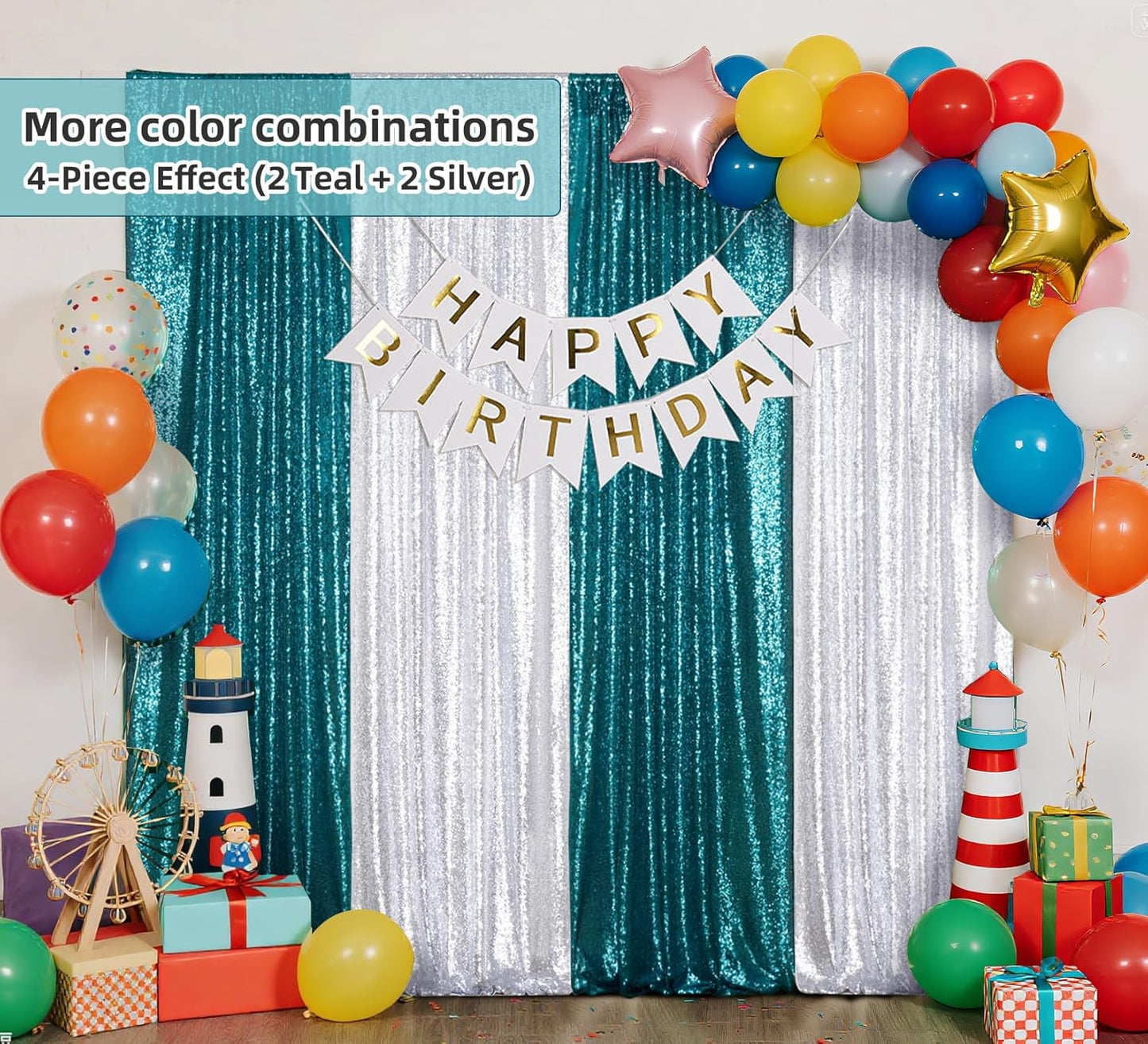 Juya Delight 2ft x 8ft x 2Pcs Teal Sequin Photography Backdrop Curtain for Wedding Party Decoration Festival Ceremony