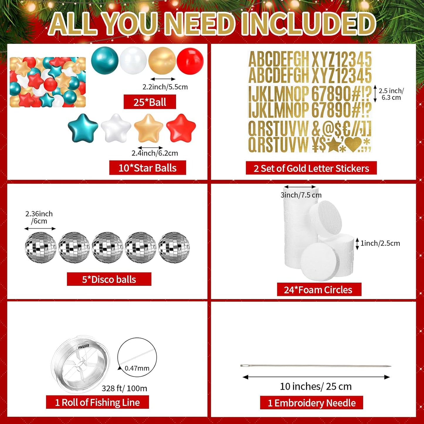 Giant Friendship Bracelet Garland Kit, DIY Birthday Banner with Letters Ball Jumbo Customizable Friendship Bracelet Decor for Halloween Christmas Wedding Party(Red, Green, White)