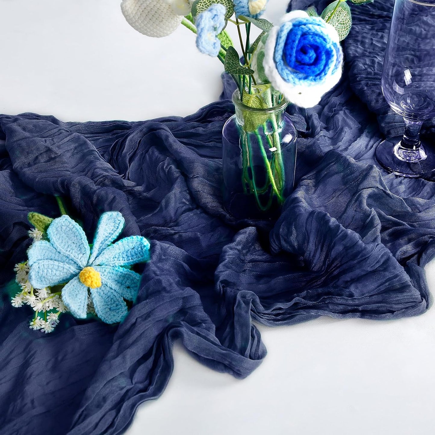 1-Pack Navy Blue Cheesecloth Table Runners – 10FT (35x120 Inch) Boho Rustic Gauze Fabric Cheese Cloth Table Runner for Weddings, Baby Showers, Bridal Shower, Farmhouse & Birthday Party Decor