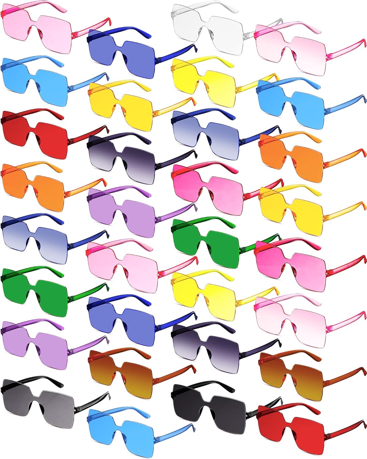 Chumia 51 Pack Fun Sunglasses Bulk Adult Party Favors Glasses Colorful Plastic Square Rimless Retro Sunglasses for Women Men Neon Party Candy Color Glasses