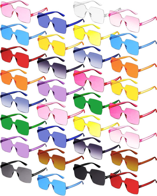 Chumia 51 Pack Fun Sunglasses Bulk Adult Party Favors Glasses Colorful Plastic Square Rimless Retro Sunglasses for Women Men Neon Party Candy Color Glasses