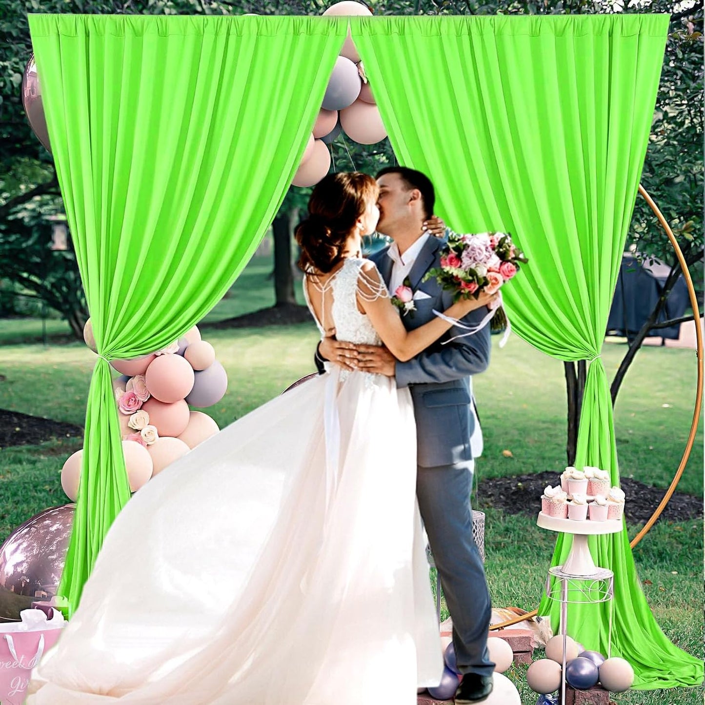 10 x 7 Feet Light Green A Backdrop Curtain for Partie, Background Curtains for Photoshoot, Birthday, Wedding, Halloween, Thanksgiving, Christmas, New Year Party Decorations 5Ft x 7Ft, 2 Panels