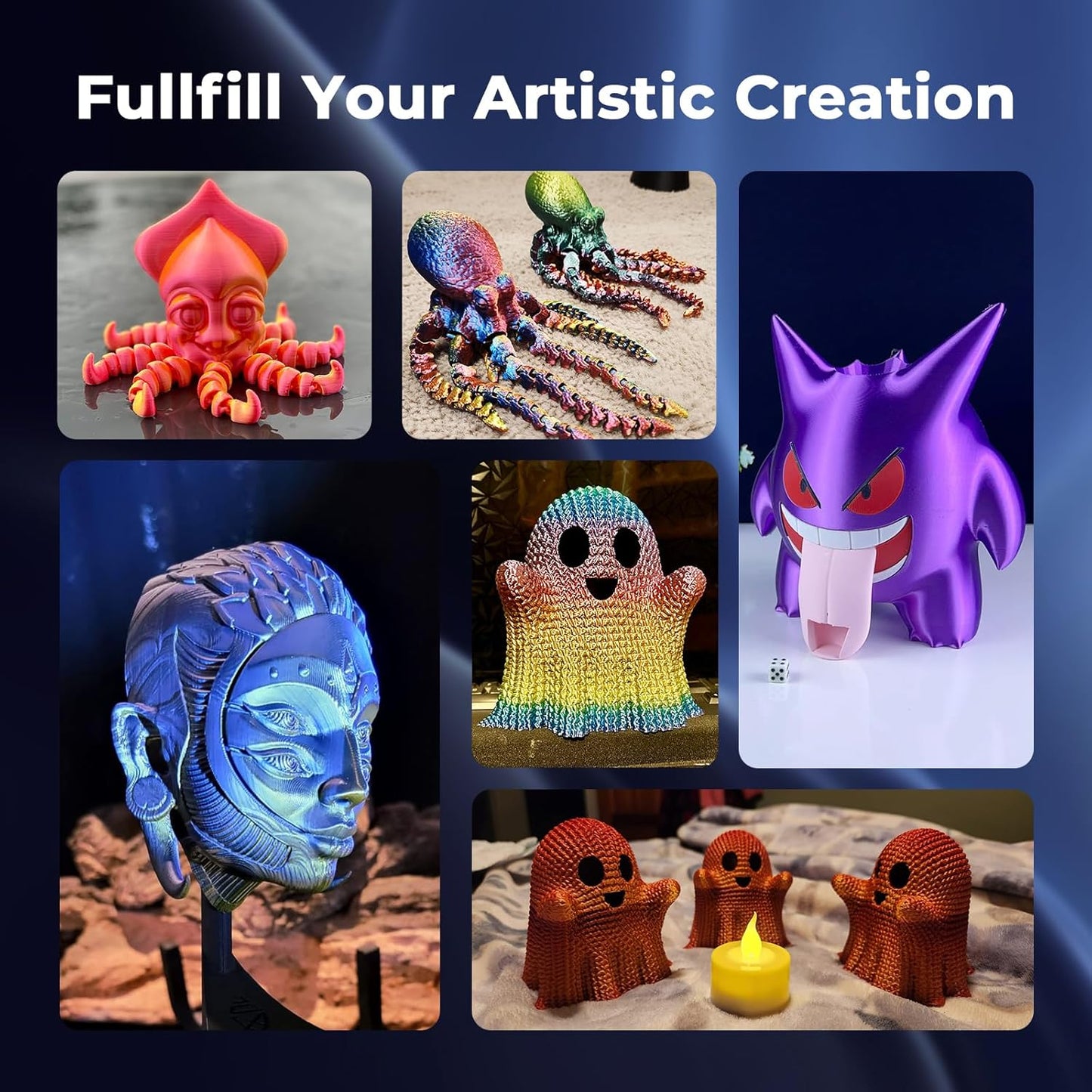 AMOLEN Silk PLA 3D Printer Filament, Dual Color Black Blue PLA 1.75mm, Shiny Color Change Filament 3D Printing PLA Filament for Most FDM 3D Printer, 1kg Spool(2.2lbs)