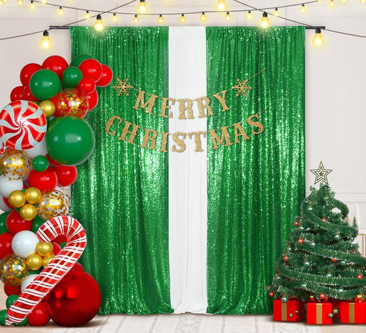 Juya Delight Sequin Backdrop Curtain,2PCS 2FTx8ft Glitter Backdrop Curtain for Party,Birthday,Christmas Wedding Decoration,Green