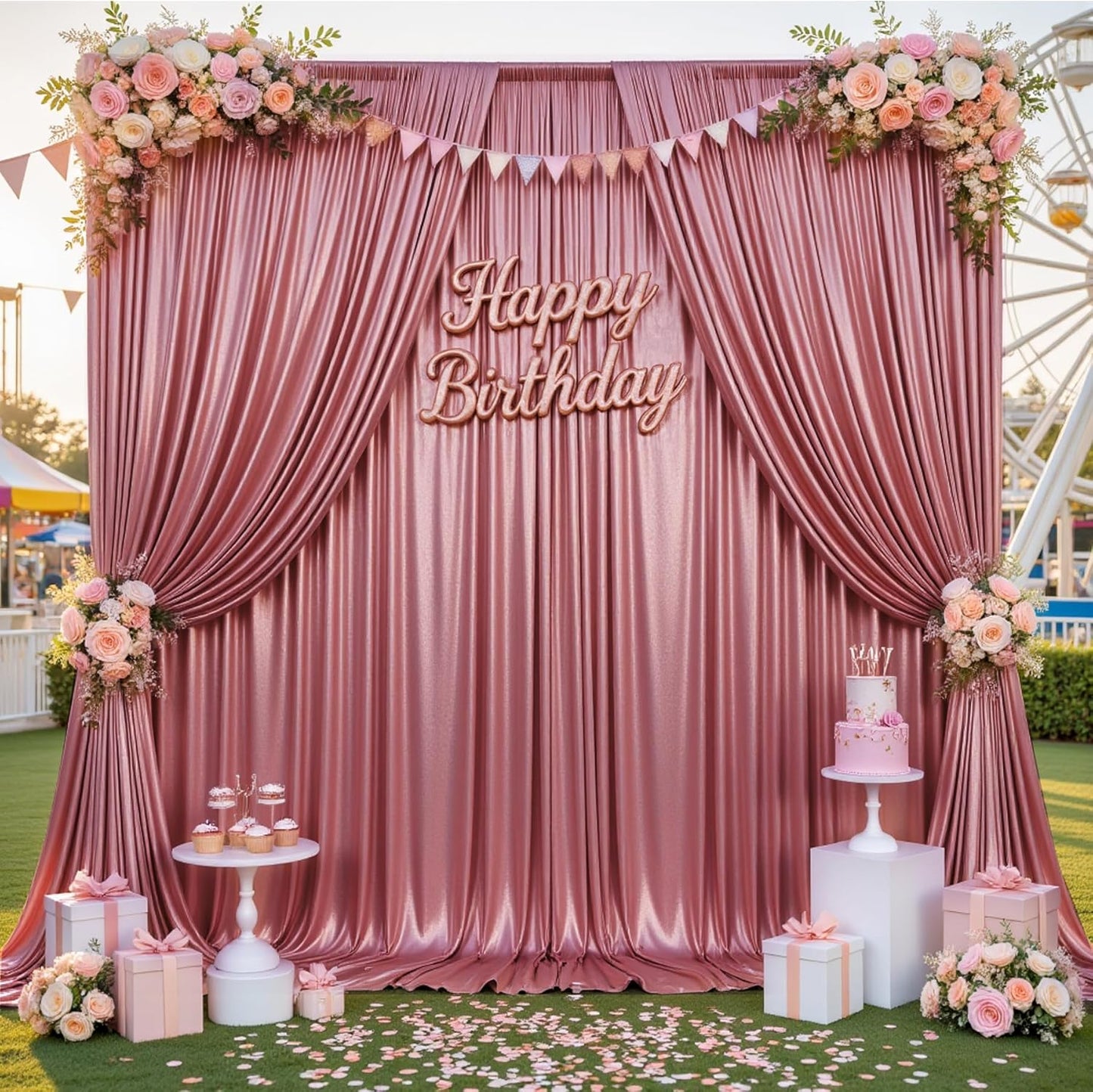 10x10ft Thick Rose Gold Glitter Backdrop Curtain Panels for Parties, Wrinkle Free Sequin Sparking Photo Backdrop Drapes, 2 Panels 5x10ft Shimmer Back Drop Cloth for Wedding Birthday Photography
