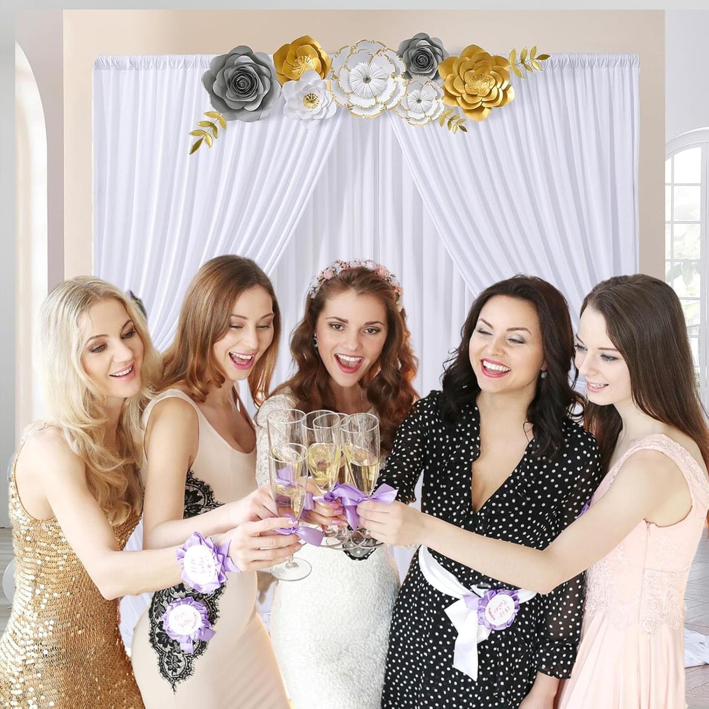 10 x 7 Feet White Backdrop Curtain for Partie, Background Curtains for Photoshoot, Birthday, Wedding, Halloween, Thanksgiving, Christmas, New Year Party Decorations 5Ft x 7Ft, 2 Panels