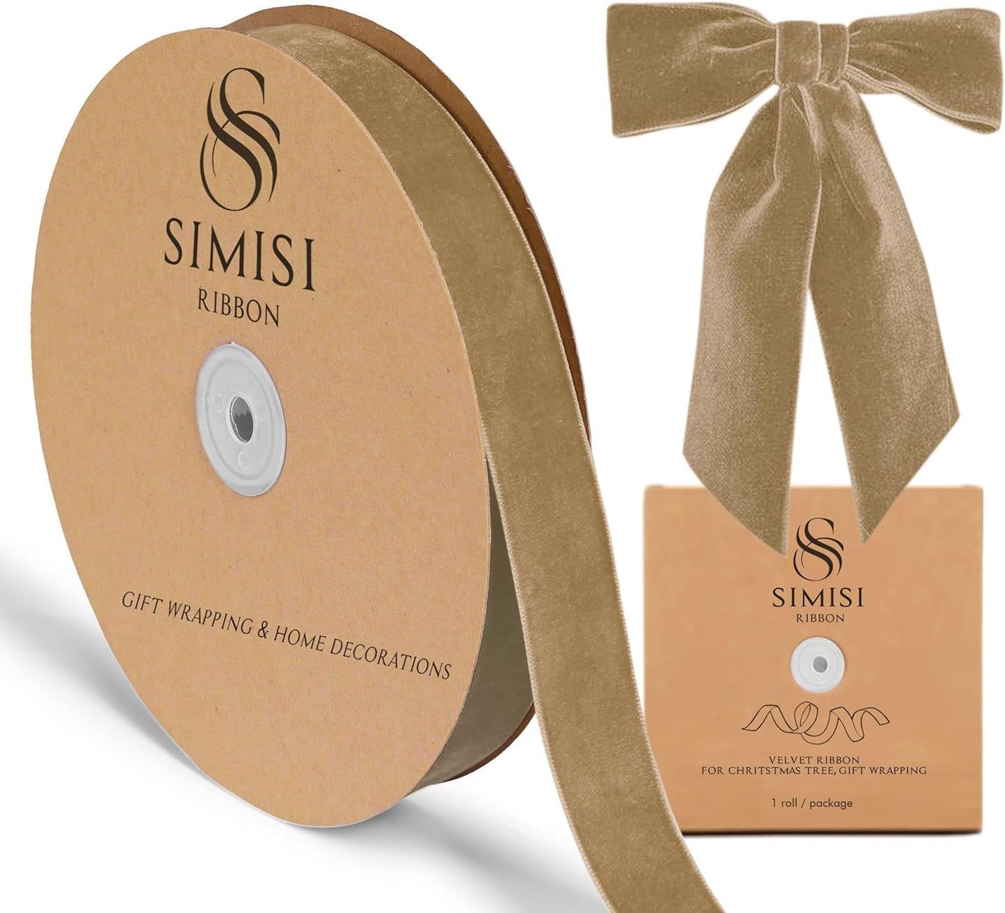 Khaki Velvet Ribbon 1'' 25 Yards for Christmas Tree, Gift Wrapping, Flower Bouquet, Wreath Decorations, Bow Making