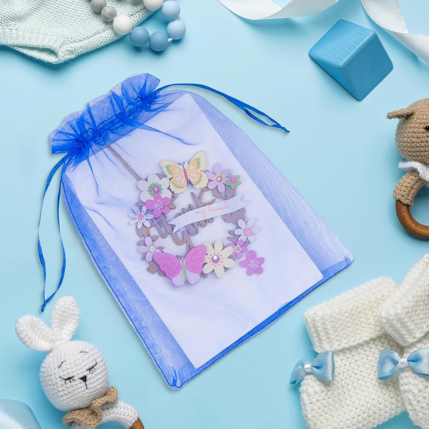 ANZNKU 100 Pack Organza Bags 6x9 Inch, Jewelry Pouches Mesh Bag Drawstring Large Organza Gift Bags for Baby Shower, Party Favors(Royal Blue)