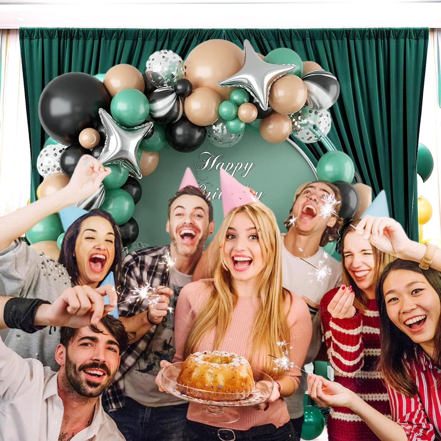 10 x 7 Feet Lake Green Backdrop Curtain for Partie, Background Curtains for Photoshoot, Birthday, Wedding, Halloween, Thanksgiving, Christmas, New Year Party Decorations 5Ft x 7Ft, 2 Panels