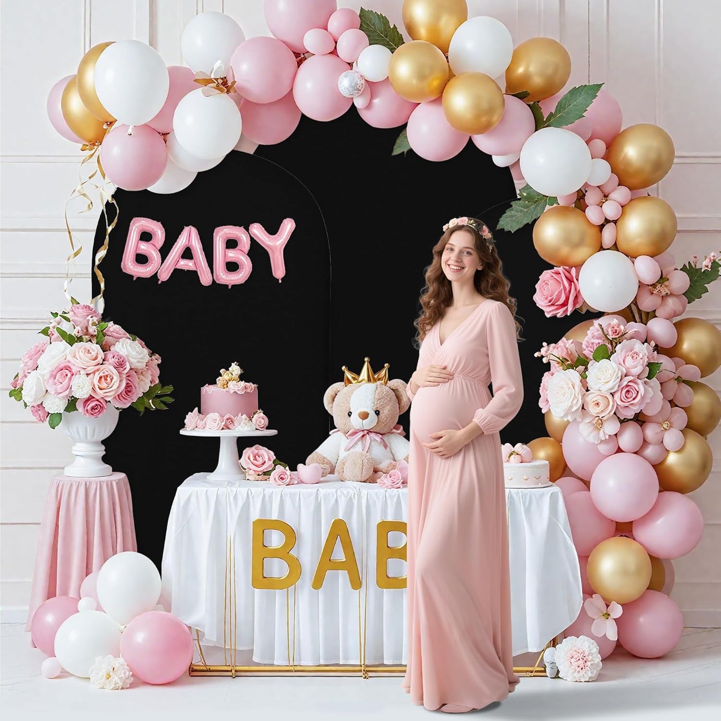Wedding Arch Covers Arch Backdrop Cover Arch Stand Covers 7.2FT 6.6FT 6FT Set of 3 Arch Cover Spandex Fabric Stretchy Backdrop for Wedding Birthday Party Decoration Baby Shower (Black, Cover Only)