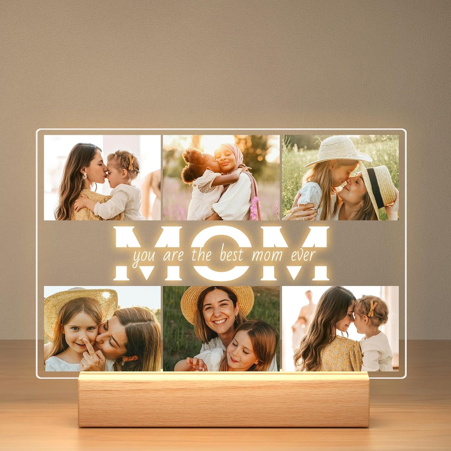 Personalized Gifts for Mom from Daughter Son, Custom Picture Frames with Photos, Customized Photo Frame with Night Light, Personalized Birthday Gifts for Mom Baby Kids Family