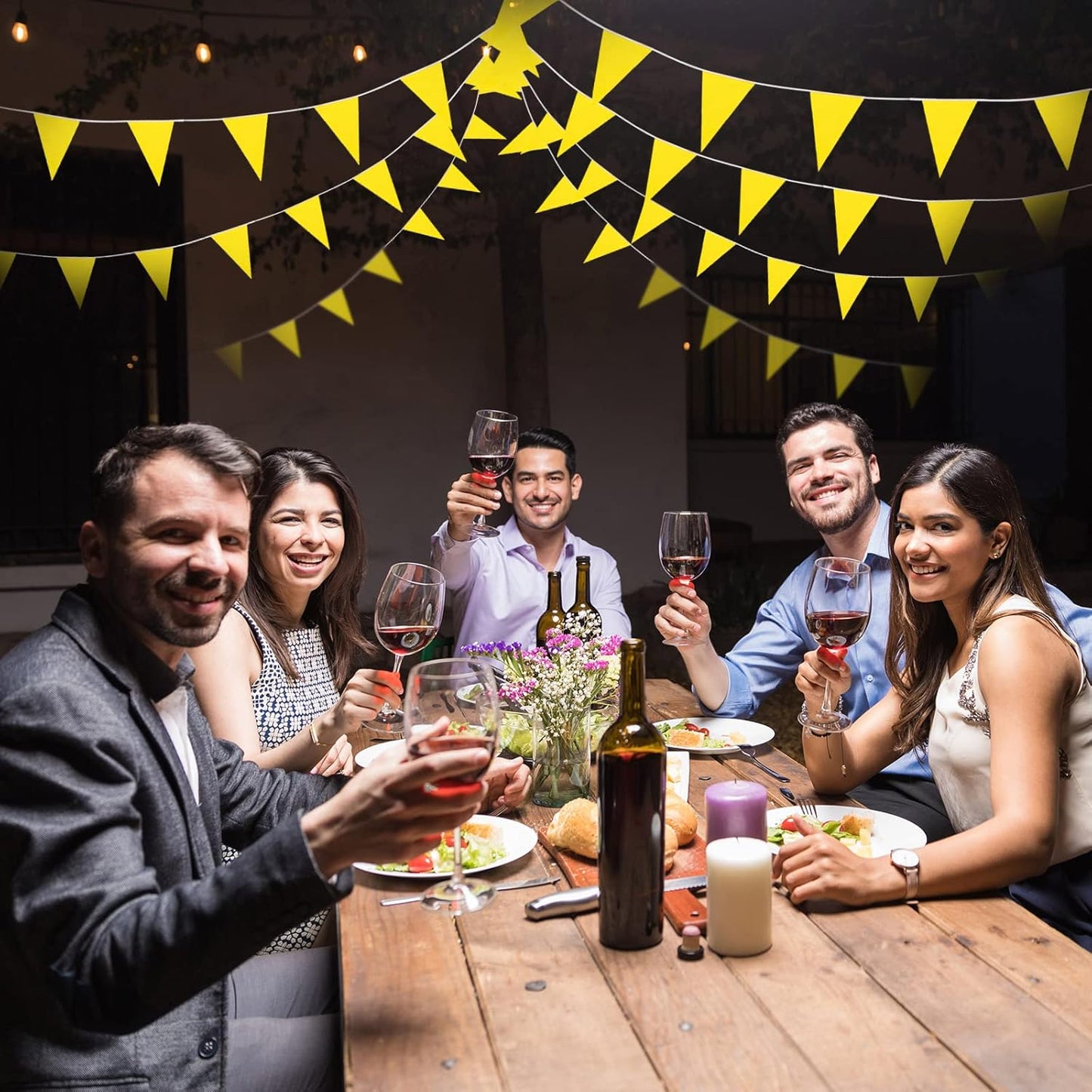 Tatuo 200 Feet Solid Pennant Banners Flags String Triangle Hanging DIY Bunting Flags Party Decorations for Grand Opening Party Banners for Kids Birthday, Shops (Yellow)