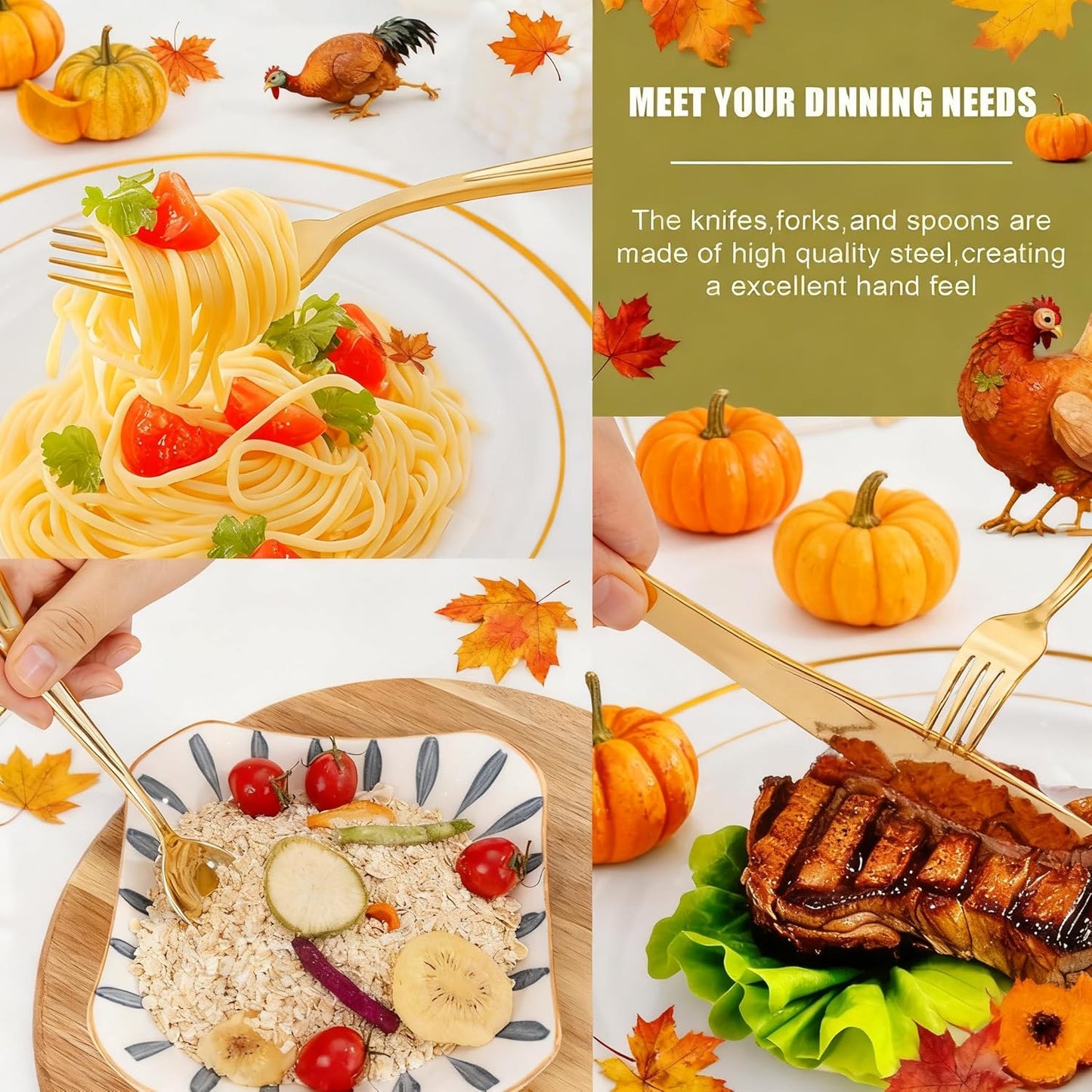 WDF 160 Piece Gold Plastic Silverware - Heavy Duty Gold Silverware Includes 80 Forks, 40 Spoons, 40 Knives, Plastic Utensils Perfect for Wedding, Thanksgiving Party