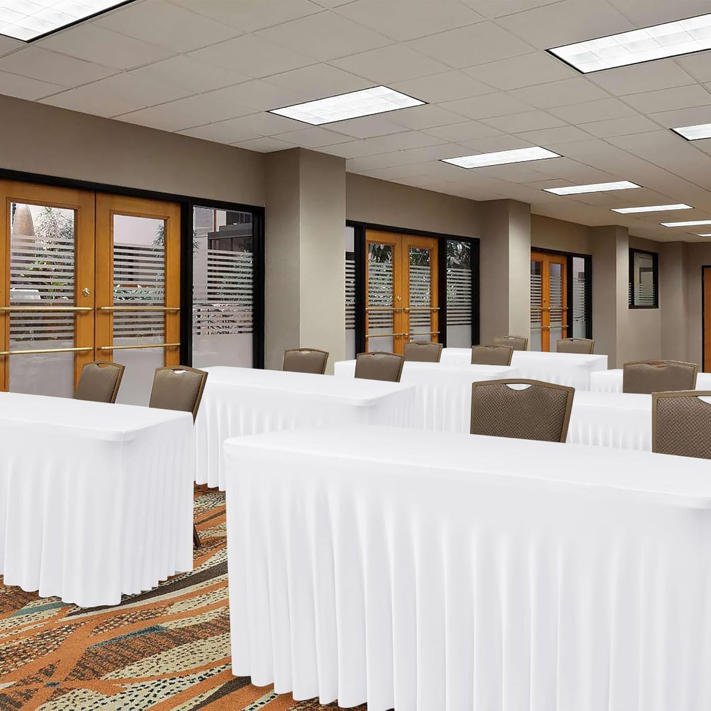 Nasitos White Table Skirt for 8 Foot Rectangle Tables, 4 Pack - 96 x 30 Inch - Stretch Spandex Fitted Table Clothes, Fabric Table Covers Cocktail Tablecloths for Party, Banquet, Birthday