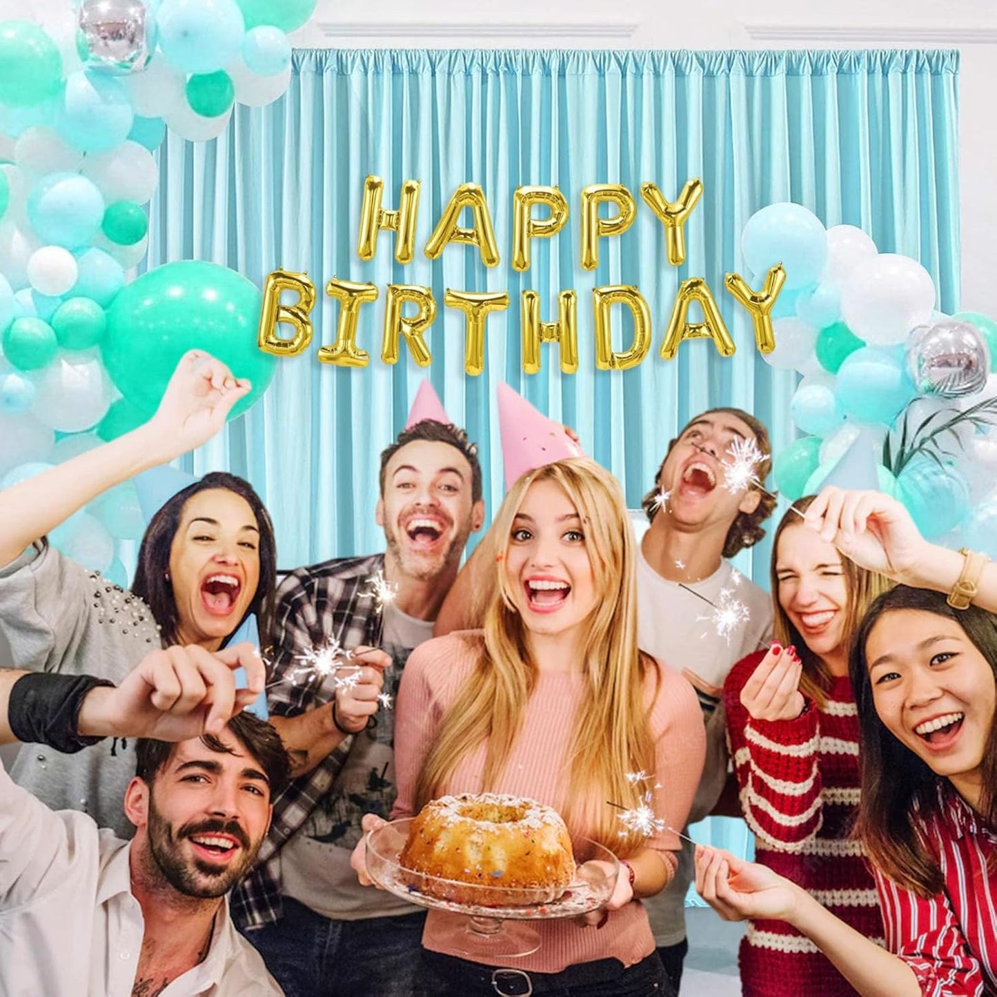 10 x 7 Feet Light Blue Backdrop Curtain for Partie, Background Curtains for Photoshoot, Birthday, Wedding, Halloween, Thanksgiving, Christmas, New Year Party Decorations 5Ft x 7Ft, 2 Panels