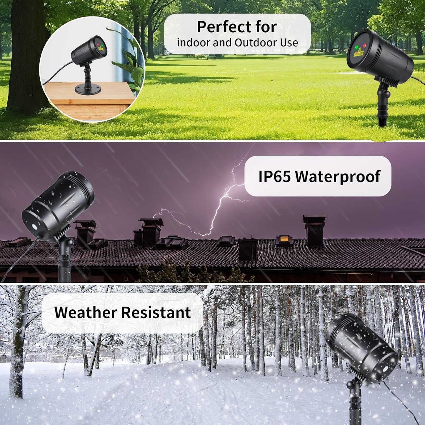 Outdoor Garden Laser Light Projector, Christmas Laser Lights with Red and Green Star Show, Waterproof Holiday Laser Light Landscape Spotlight, Suitable for Outdoor Garden, Home, Decoration, Party