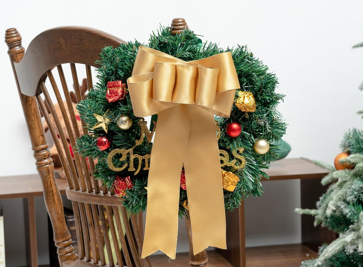 Gold Satin Ribbon Double-Faced Wired Ribbons for Gift Wrapping Flower Bouquet Bows Wedding Invitation Christmas Decor Crafts 2-1/2 Inch 10 Yards