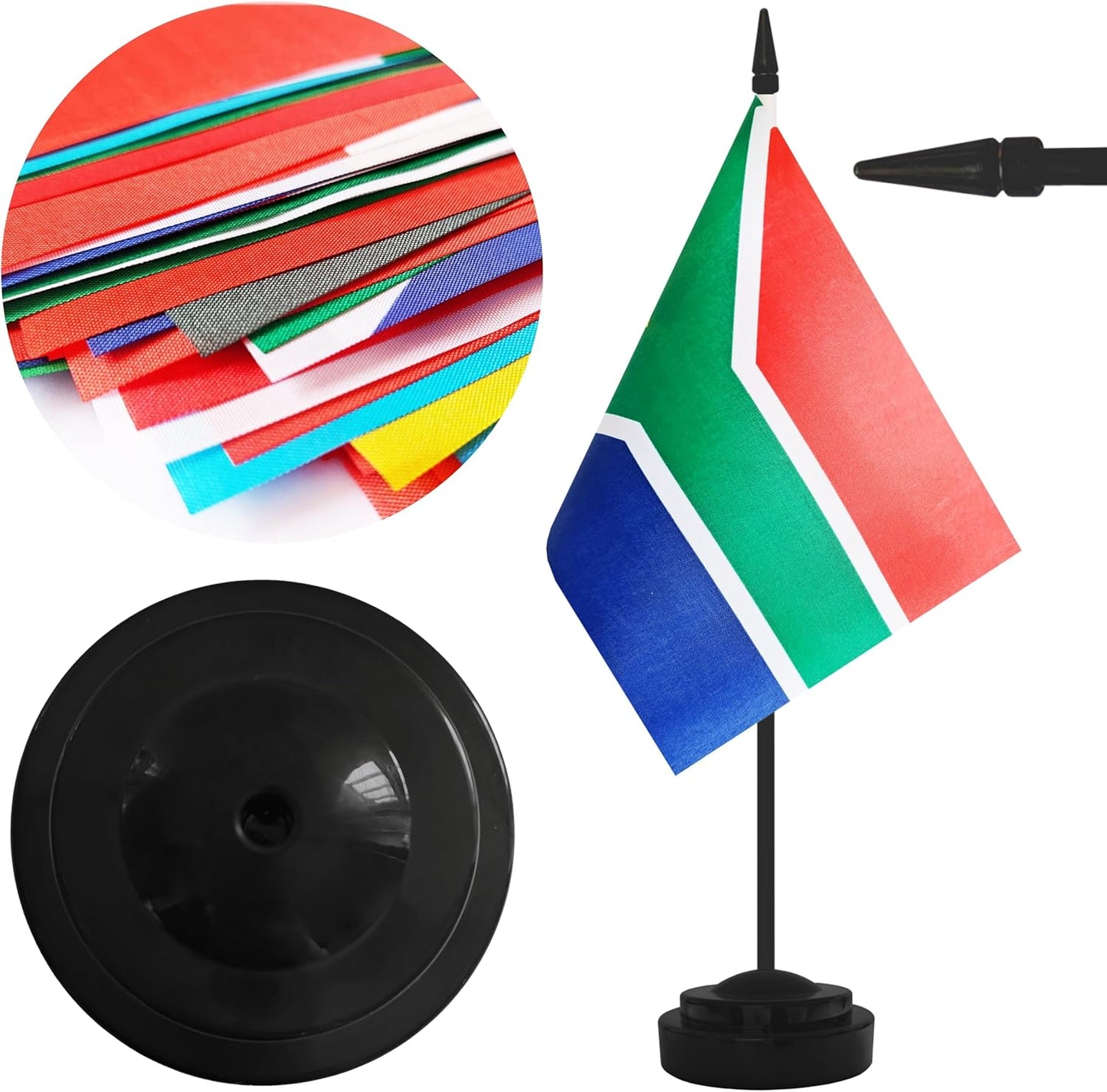 2 Pack South Africa Desk Flag Set, South Africa Desktop Small Miniature Table Office Flag with 12" Black Pole and Black Base, Offices, Classroom, Home, Festival Decoration (South Africa)