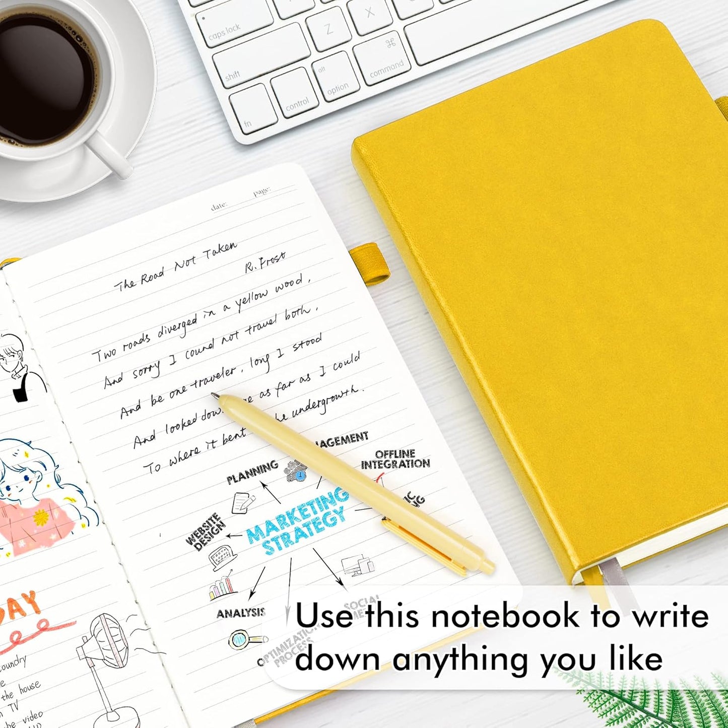 feela 24 Pack Journal Notebook for Work, Business Notebook Bulk Hardcover Lined Writing Journal with Pen Holder for Men Women Note Taking, with 24 Black Pens, 120 GSM, 5.1”x8.3”, A5, Yellow