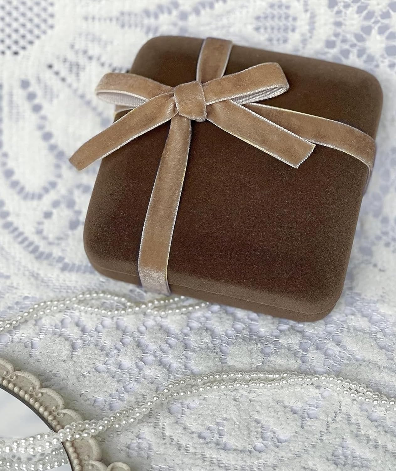 Khaki Velvet Ribbon 5/8'' 25 Yards for Christmas Tree, Gift Wrapping, Flower Bouquet, Wreath Decorations, Bow Making