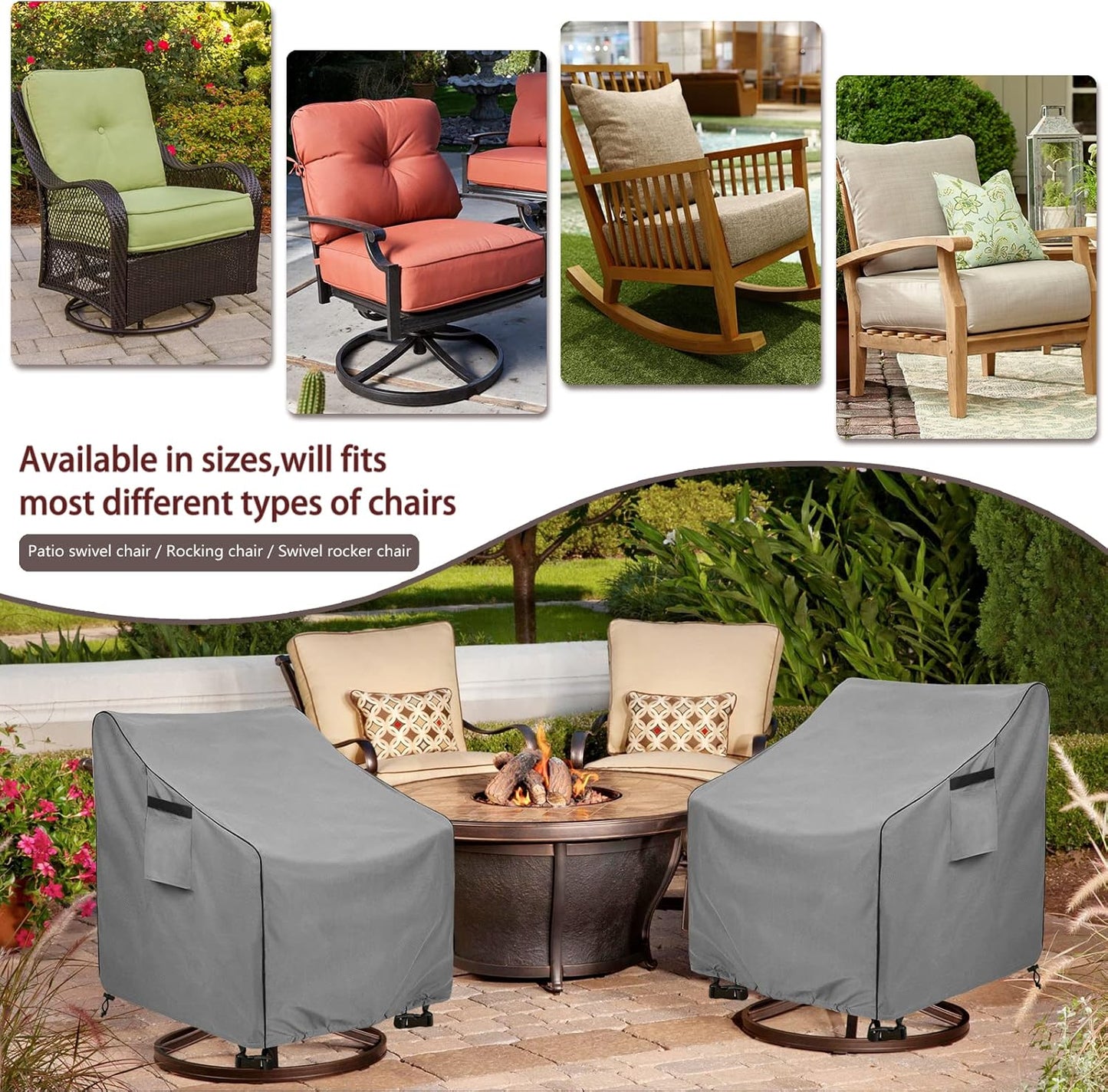 Okcool Outdoor Swivel Chair Cover 2 Pack,Outdoor Furniture Patio Chair Covers Waterproof Clearance,(30" W x 34" D x 38.5" H) Outdoor Lawn Patio Furniture Covers,Grey