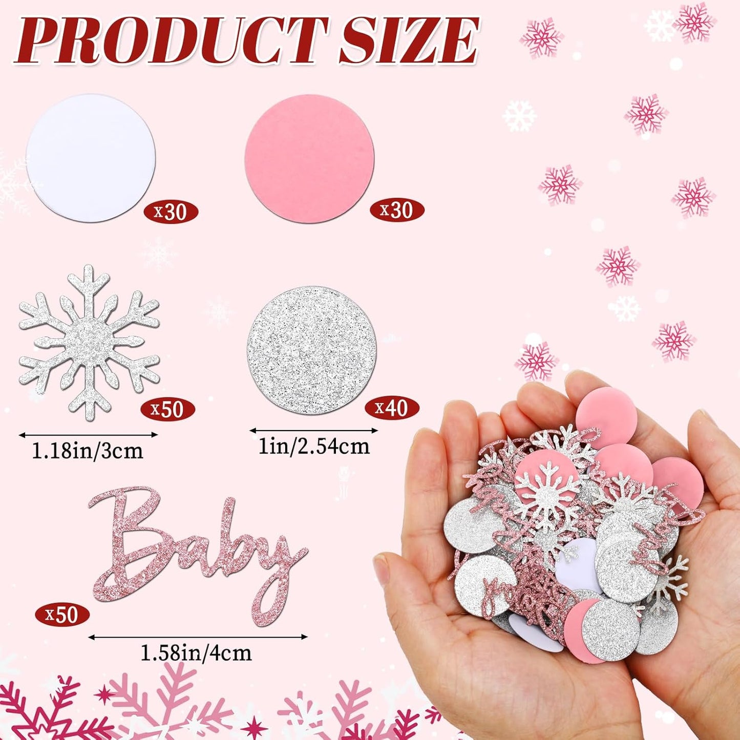 MARFOREVER Winter Baby Shower Table Confetti, 200 Pcs Glitter Pink Silver Snowflake Table Decorations Winter Gender Reveal Sprinkle for Winter Birthday Party Baby Shower Decorations(Pink)