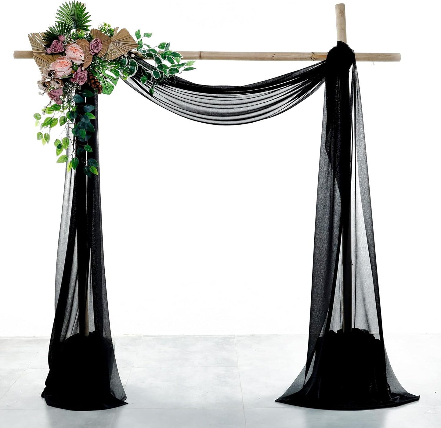 VDS Pack of 1 Panel (30 Inch X 30 Feet) Wedding Arch Draping Fabric Sheer Chiffon Fabric Drapery for Wedding Ceremony Reception Swag Backdrop Canopy Chuppah ARBO Altars Decoration (Black)