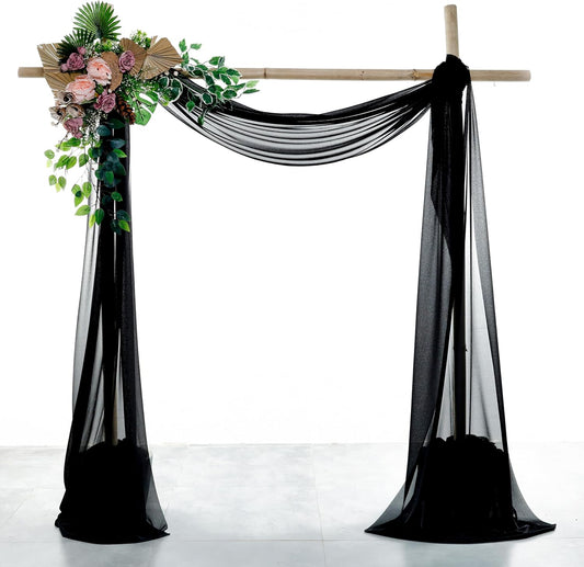 VDS Pack of 2 Panel (30 Inch X 30 Feet) Wedding Arch Draping Fabric Sheer Chiffon Fabric Drapery for Wedding Ceremony Reception Swag Backdrop Canopy Chuppah ARBO Altars Decoration (Black)