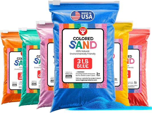 Hygloss Colored Sand for Craft – 6 Assorted Colors Bags – 3 lb– Vibrant Colorful Fine Sensory Play Sand Art Kits for Kids – Classroom Activities for Children 3 4 5 6 7 8 9 10 11 12 – Safe for Ages 3+