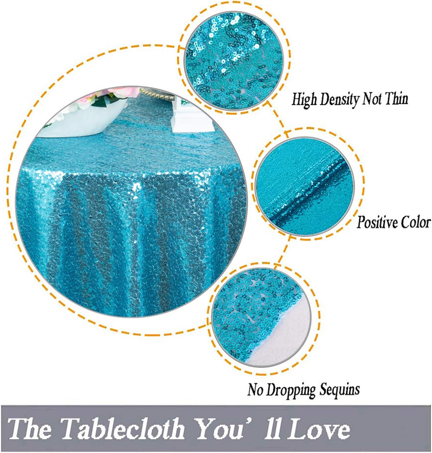 ShinyBeauty Turquoise Sequin Tablecloth, 54''x54'' Square, Elegant Table Overlay, All-Season Tablecover for Party, Event Decoration