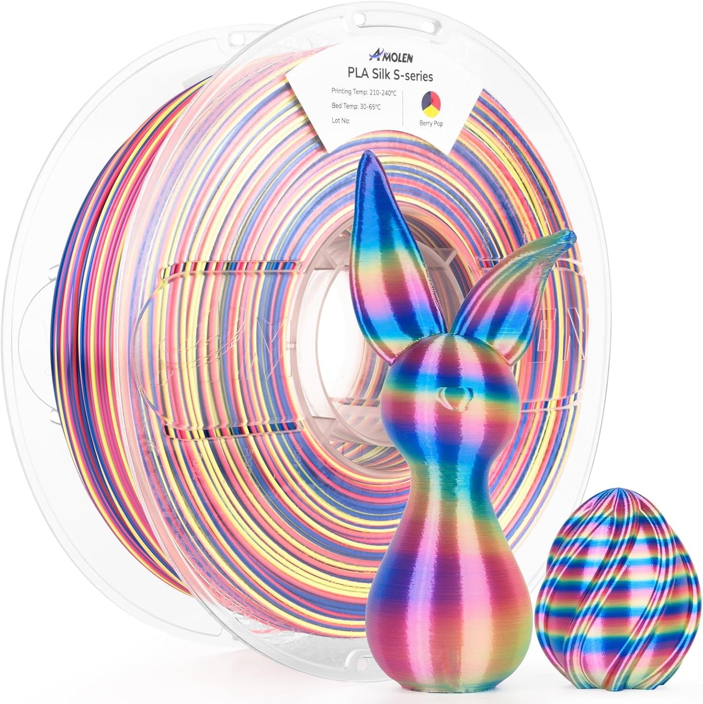 AMOLEN Silk PLA 3D Printer Filament, Shiny Multicolor Rainbow PLA Filament 1.75mm, Fast Color Change PLA 3D Printing Filament for Most FDM 3D Printer, 1kg (2.2lbs), Blue Pink YellowGreen