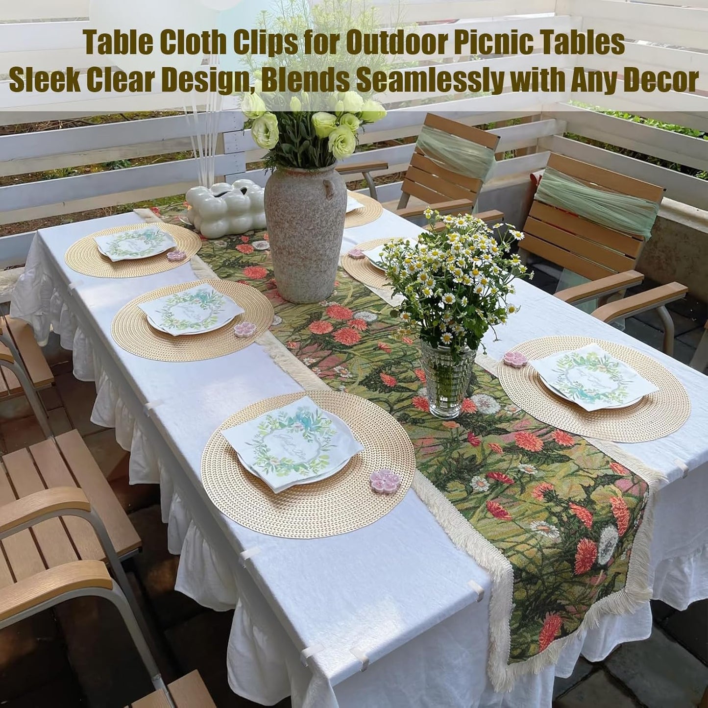 24 Pcs Clear Table Cloth Holder Clips for Thick Tables, Plastic Tablecloth Clips for Outdoor Tables, Picnic Table Cover Clips Clamps for Wind, Table Cloth Clips for Party Camping Christmas Birthday L