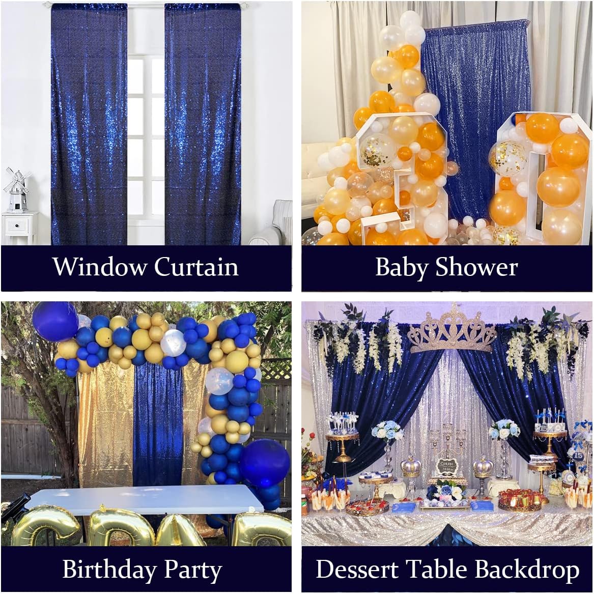 Navy Blue Sequin Backdrop Curtain 8FTx8FT Sequin Backdrop Curtains Glitter Sequence Drapes for Wedding Party Photography Background Décor