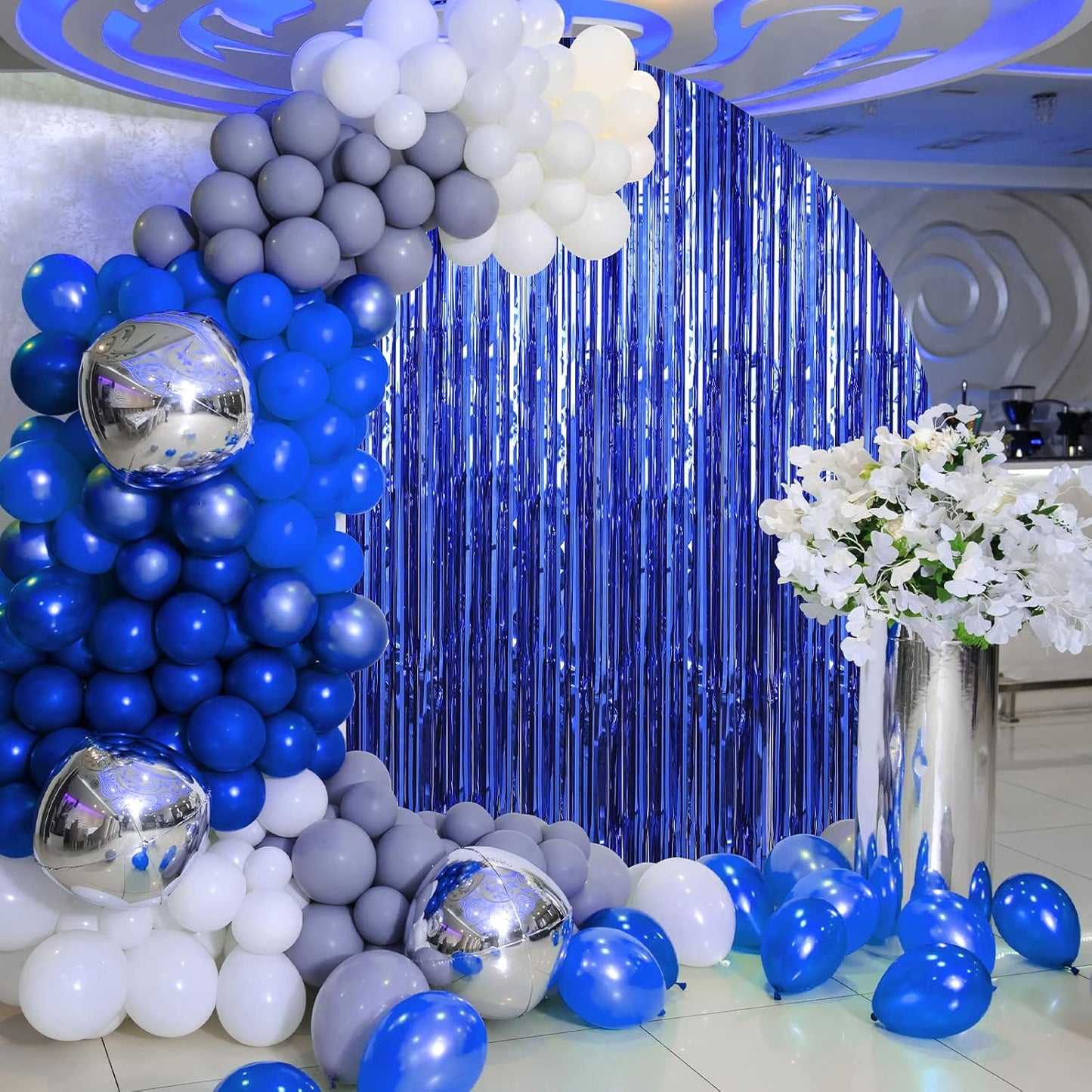 Crosize 4 Pack 3.3 x 9.9 ft Dark Blue Foil Fringe Curtains Party Decorations, Blue Tinsel Curtain Backdrop for Parties, Door Streamers, Glitter Streamer Fringe Backdrop for Birthday Decoration