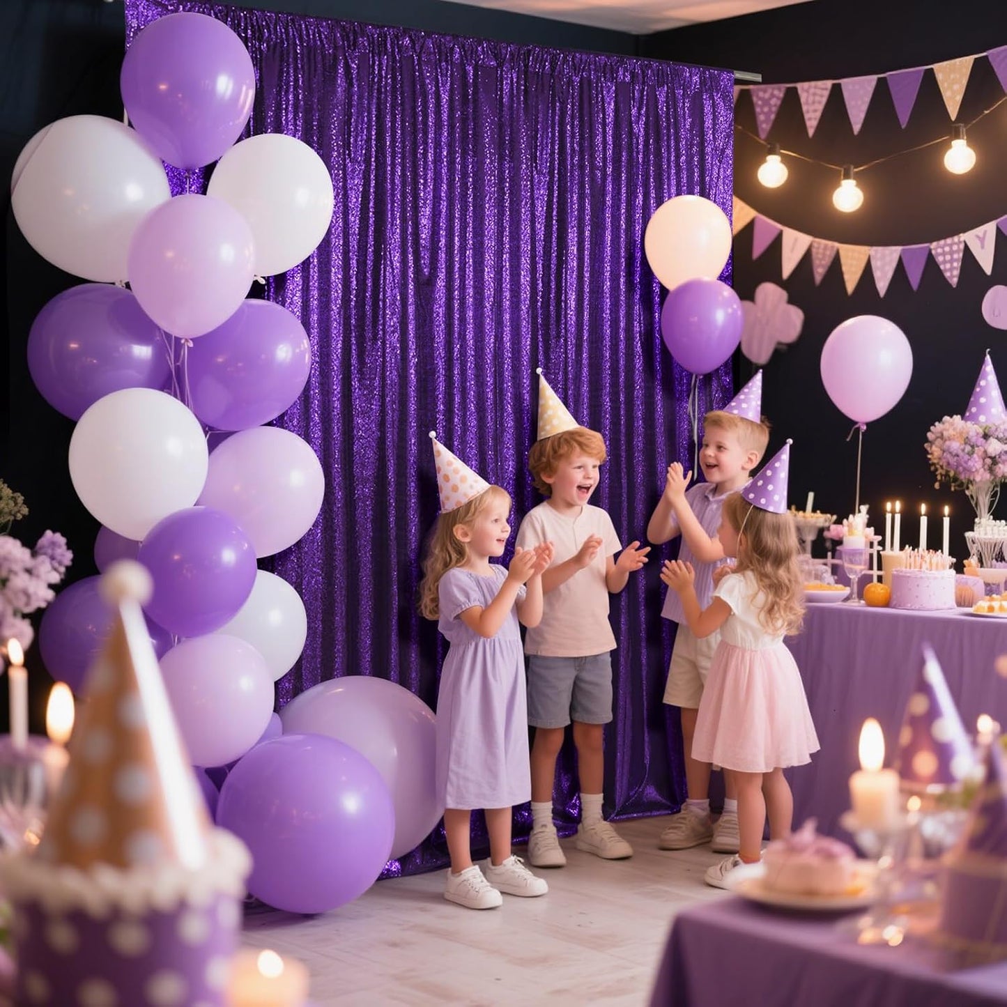SquarePie Sequin Backdrop Curtain Not See Through Thick Glitter Background for Party 8FT x 10FT Purple