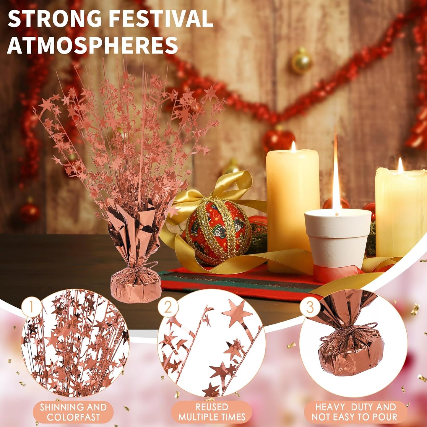 6 Pack Star Table Centerpieces for Party, Birthday Table Decorations for Kids Adults, Party Centerpieces for Tables for Wedding Baby Shower Graduation Holiday Event (Rose Gold)