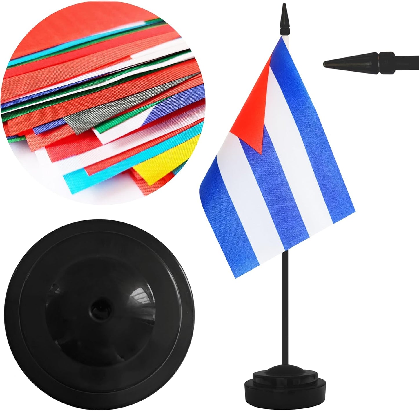 2 Pack Cuba Desk Flag Set, Cuban Desktop Small Miniature Table Office Flag with 12" Black Pole and Black Base, Offices, Classroom, Home, Festival Decoration (Cuba)