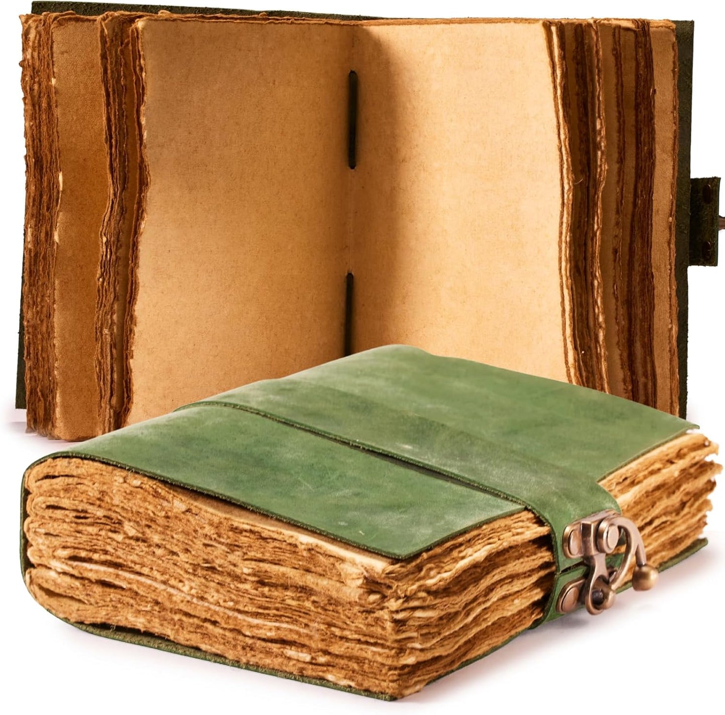 NomadCraftsCo. Vintage Leather Journal - Lock Closure, Book of Shadows Journal, Grimoire Journal, Witch Journal, Vintage Journal 240 pages Antique Deckle Edge Paper